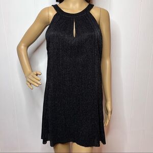 Vince Camuto Halter Swing Dress Womens 6 Black Metallic Keyhole Sleeveless Short